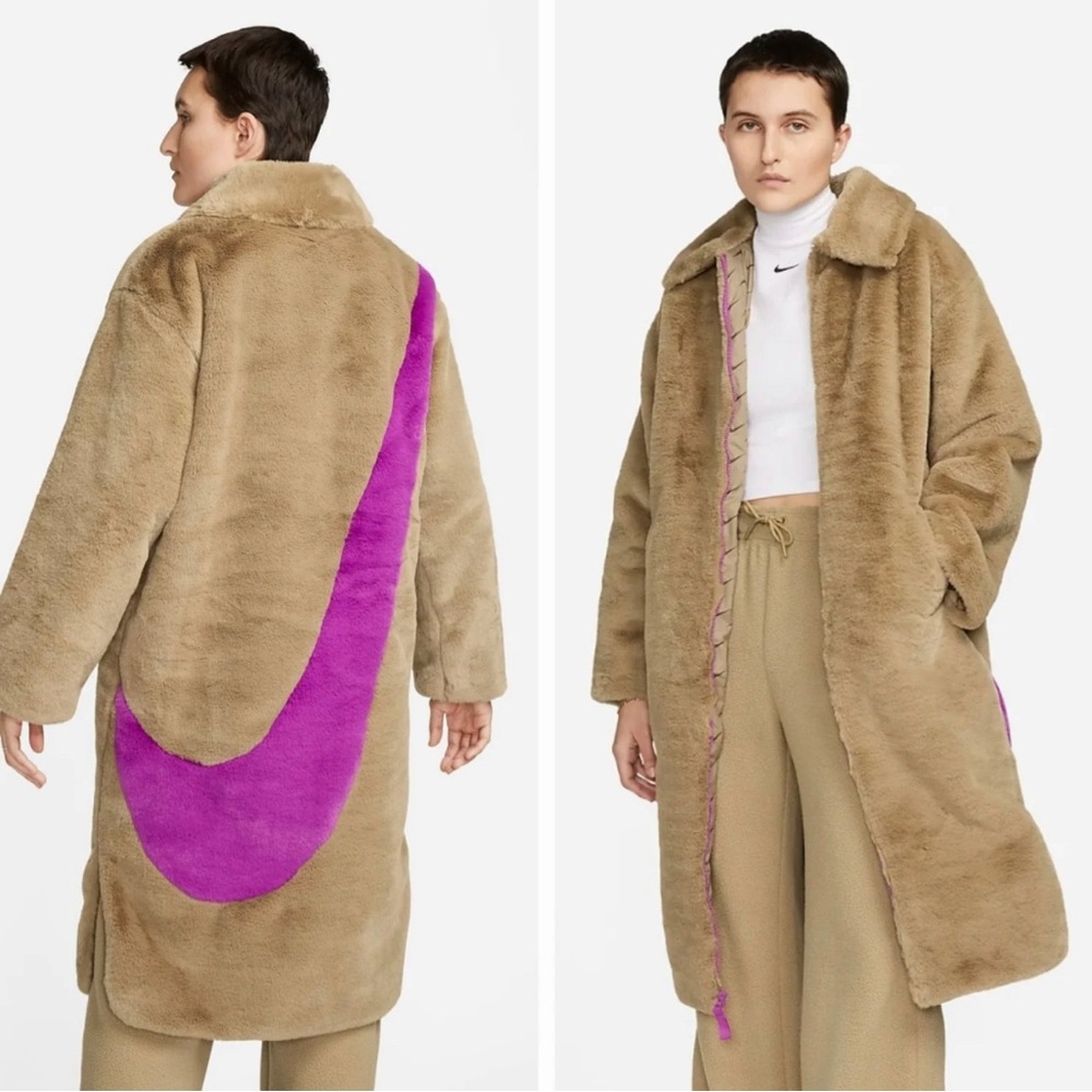 Nike Faux Fur Long Coat (Fuchsia & Tan) NWT